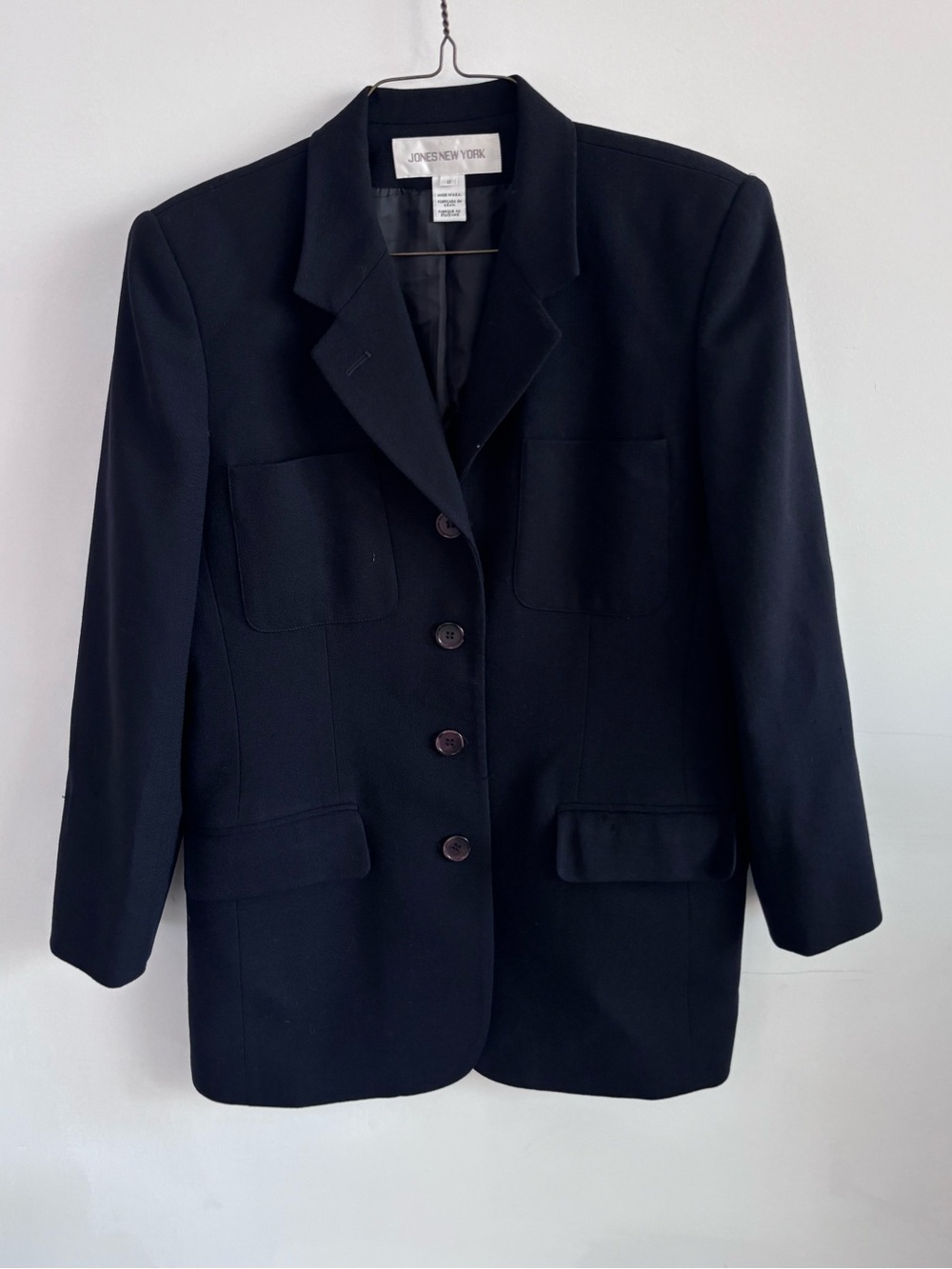 Jones New York- Black Classic Single-Breasted Blazer- 100% Wool- Size US 8